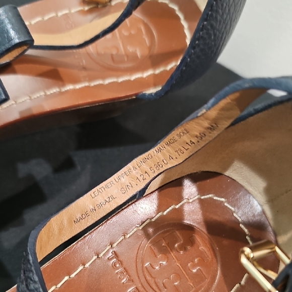 Tory Burch Navy Blue Wedge Sandals Size 8 - Picture 2 of 4